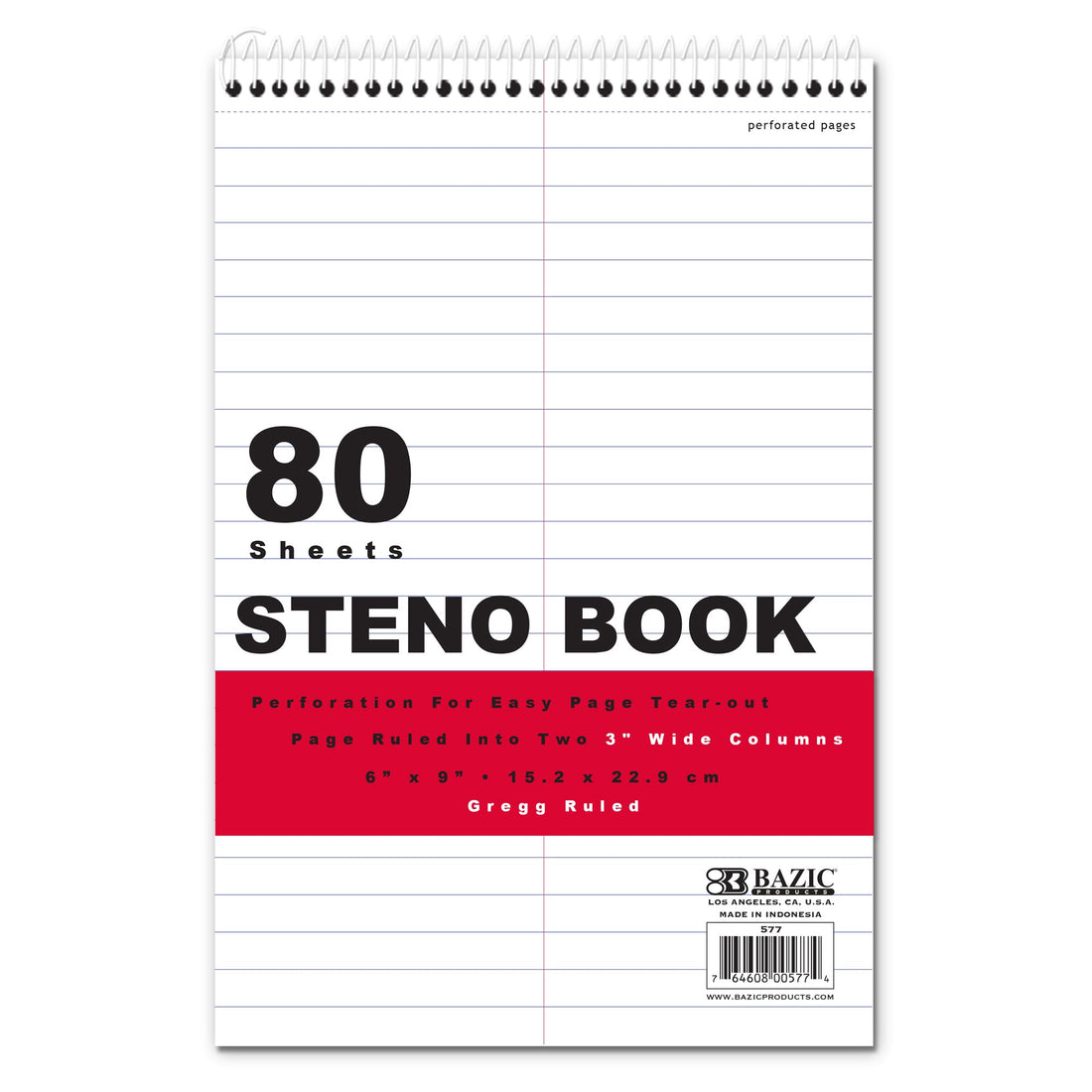 80 Ct. 6" X 9" White Paper Gregg Ruled Steno Book