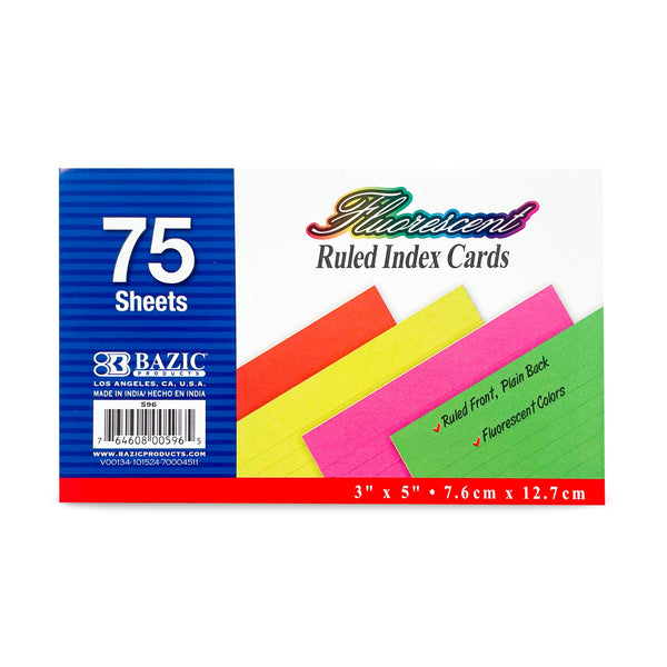 75 Ct. 3" X 5" Ruled Fluorescent Colored Index Card