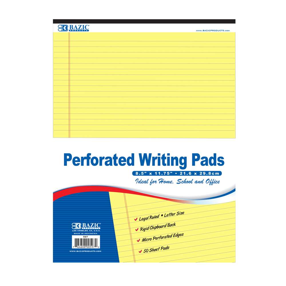 50 Ct. 8.5" X 11.75" Canary Perforated Writing Pads