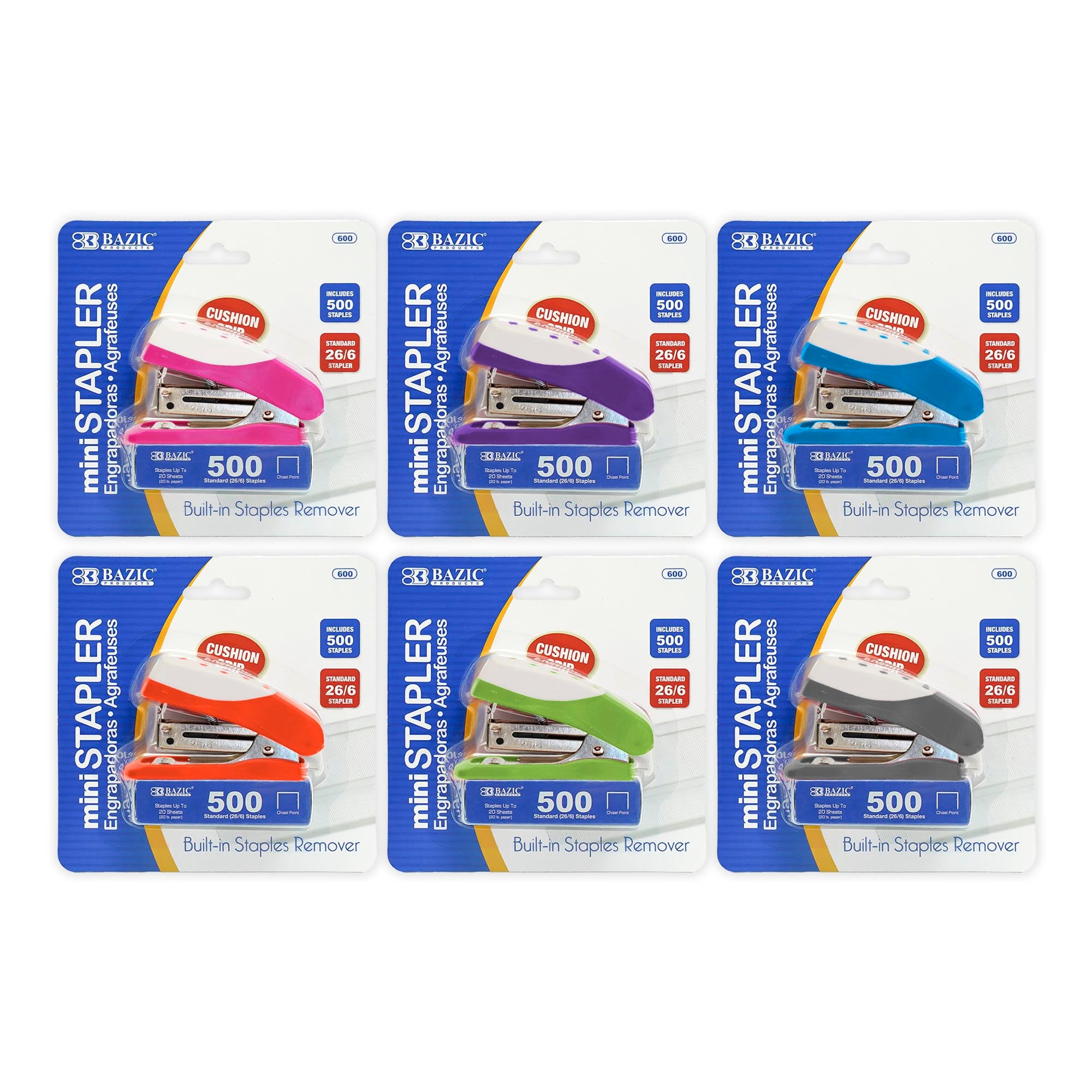 Mini Cushion Grip Standard (26/6) Stapler w/ 500 Ct. Staples