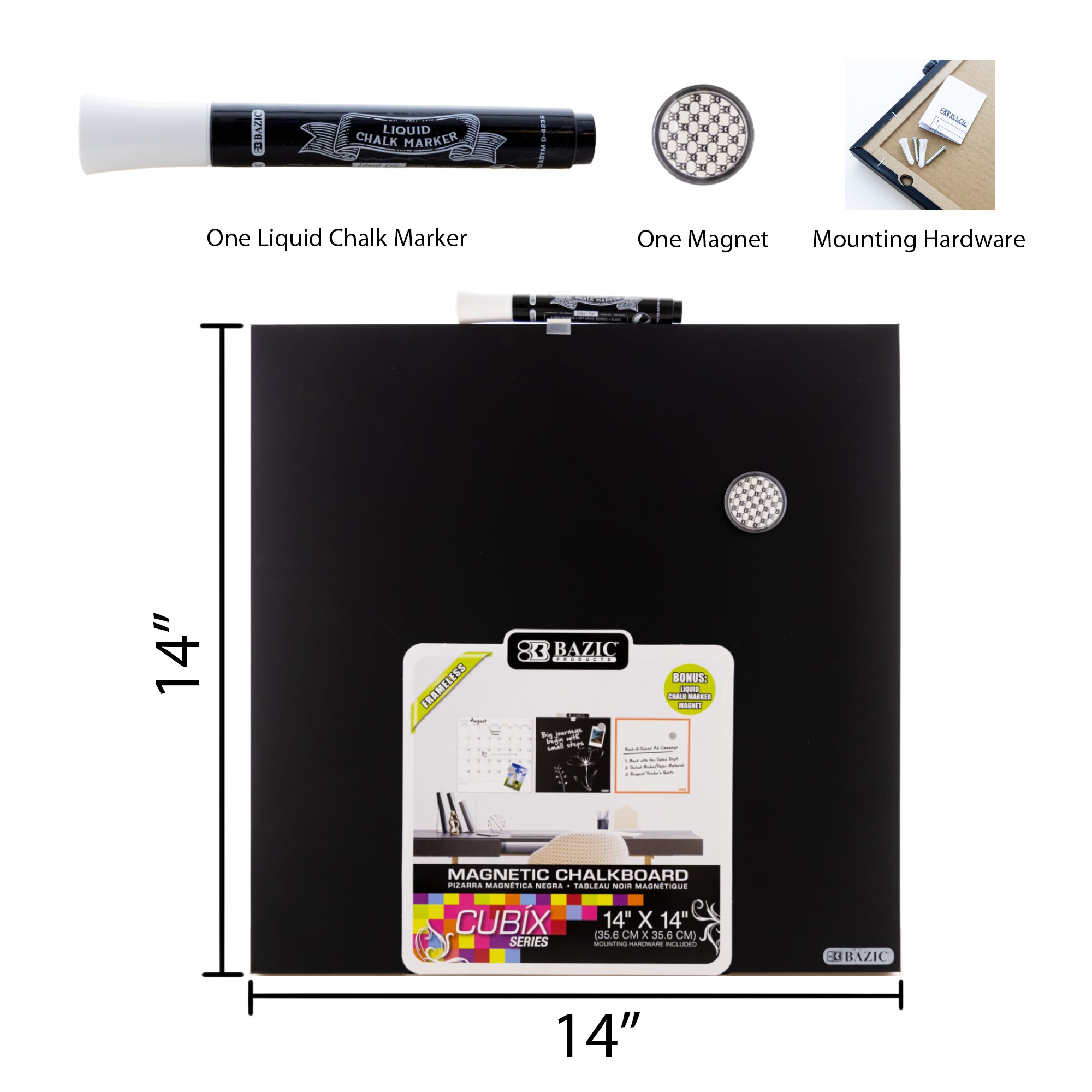 14" x 14" CUBIX Frameless Magnetic Chalkboard w/ Chalk Marker &amp; Magnet