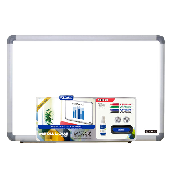 24" x 36" METALLIQUE Aluminum Frame Magnetic Dry Erase Board Value Pack
