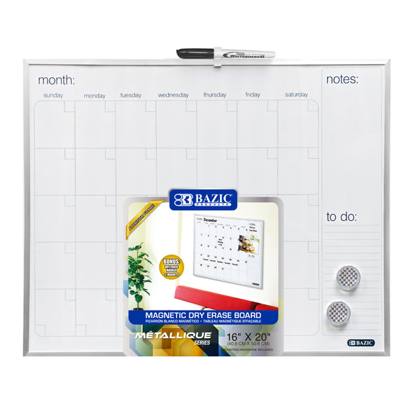 16" X 20" METALLIQUE Aluminum Frame Magnetic Dry Erase Calendar