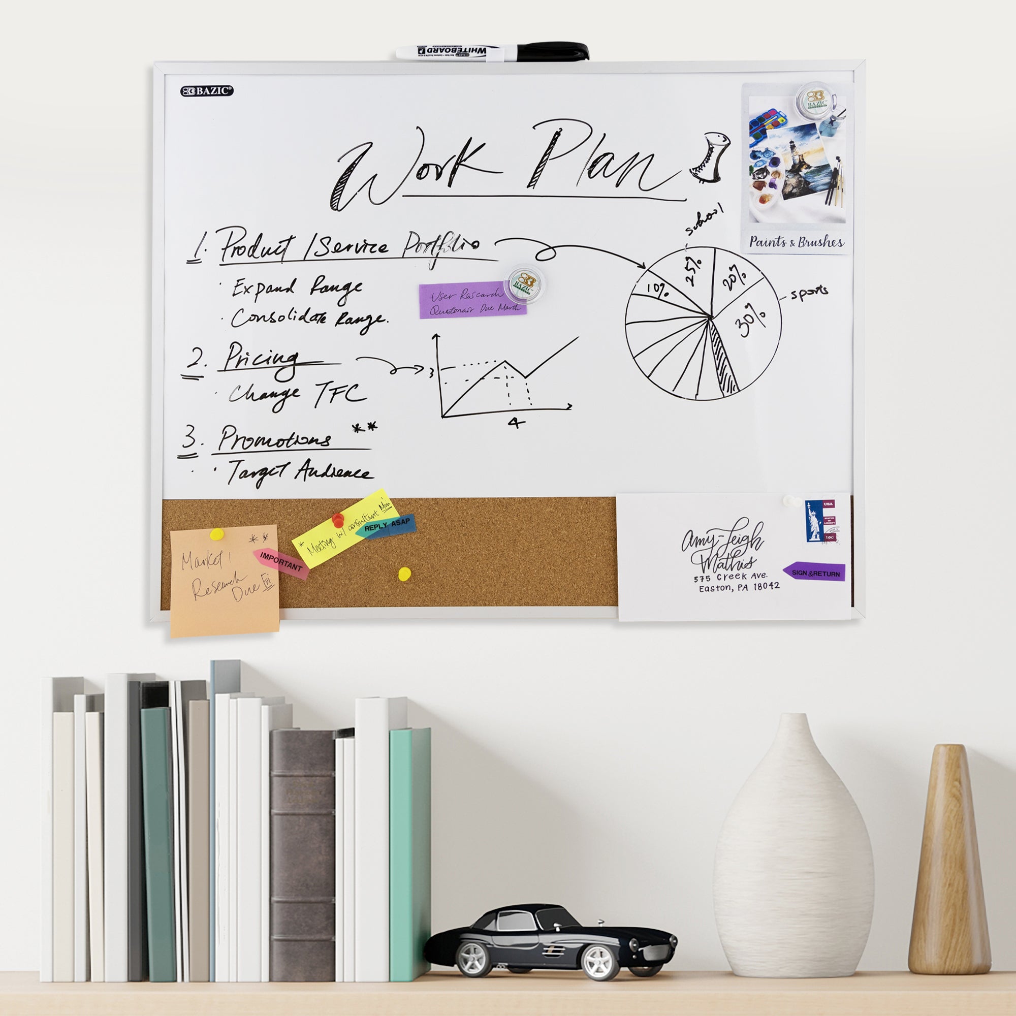 Aluminum Framed Magnetic Dry Erase/Cork Combo Board 16&quot;x 20&quot;