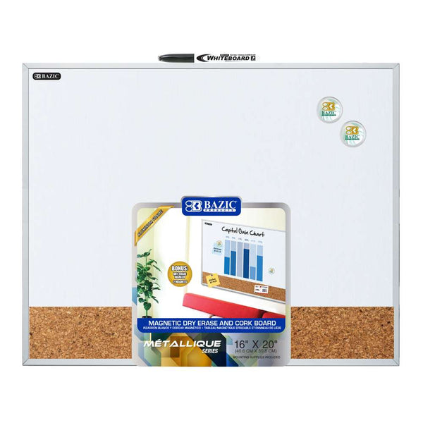 16" X 20" METALLIQUE Aluminum Frame Magnetic Dry Erase/Cork Combo Board