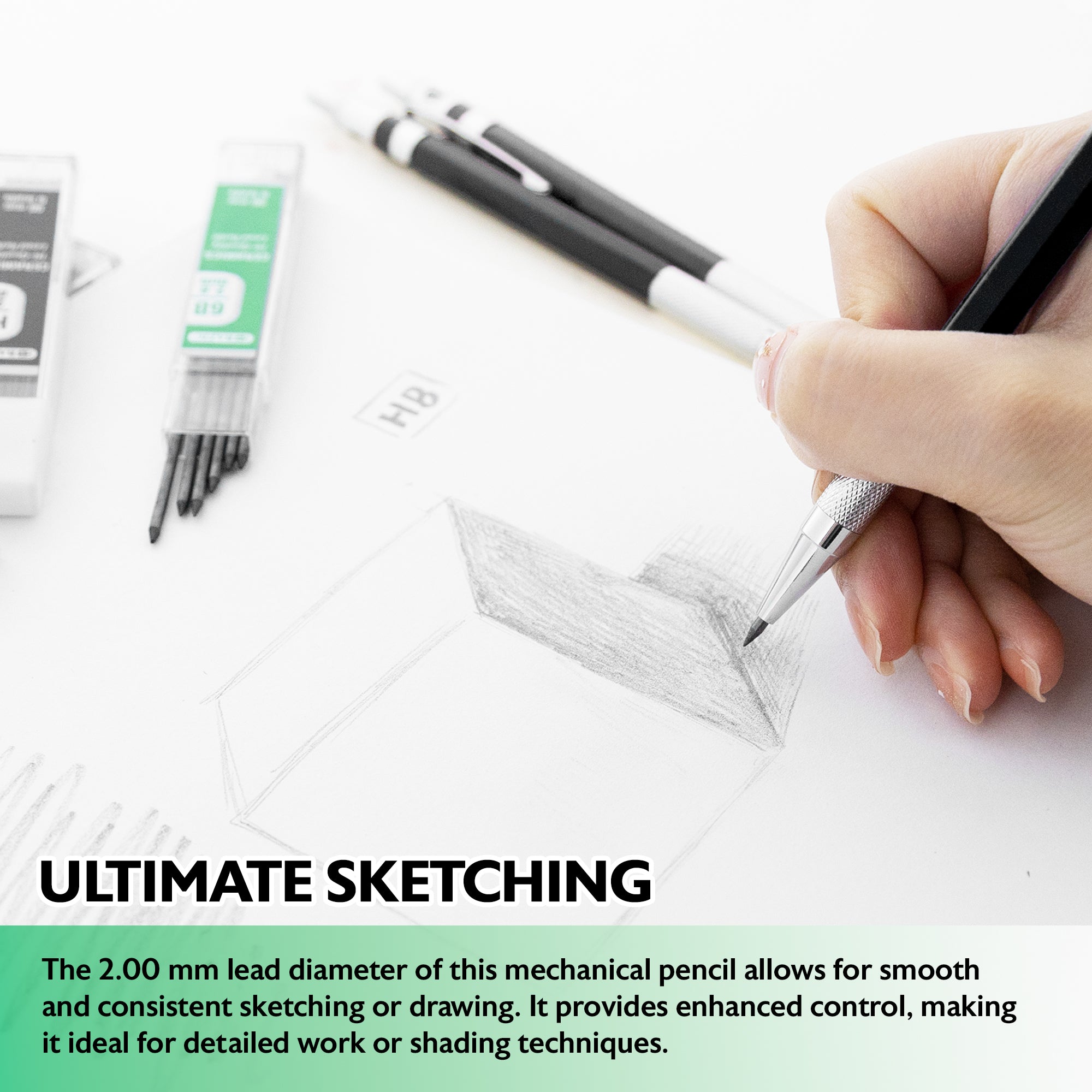 2.0 mm Drawing &amp; Sketching Mechanical Pencil w/ Ceramic High-Quality HB 2B 4B 6B Lead