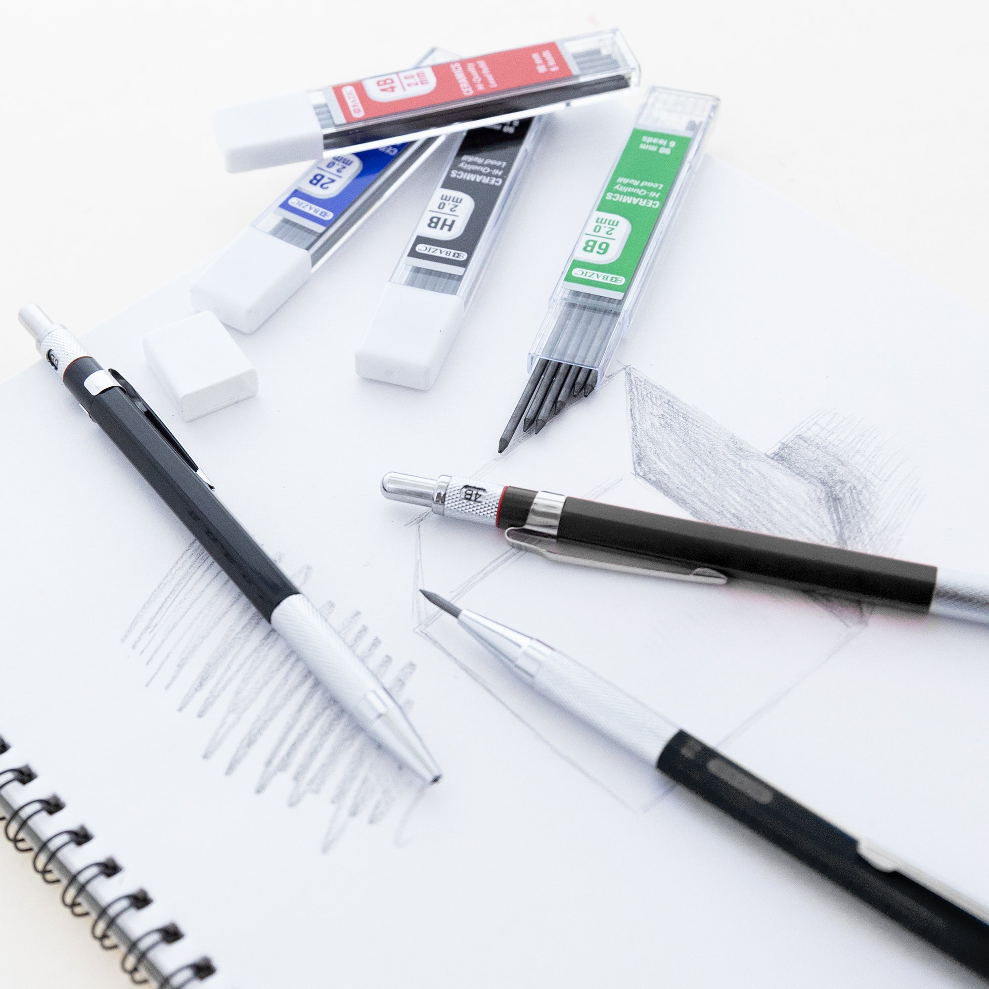 2.0 mm Drawing &amp; Sketching Mechanical Pencil w/ Ceramic High-Quality HB 2B 4B 6B Lead