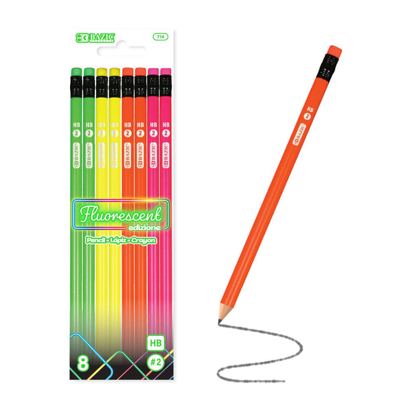 Fluorescent Pencil w/ Eraser (8/pack)