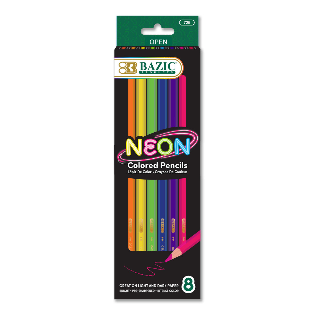 8 Neon Colored Pencils