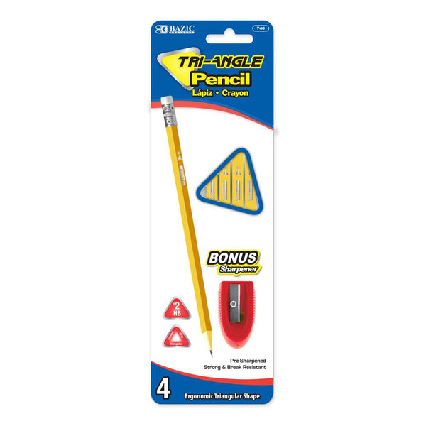 #2 Triangle Yellow Pencil w/ Sharpener (4/Pack)