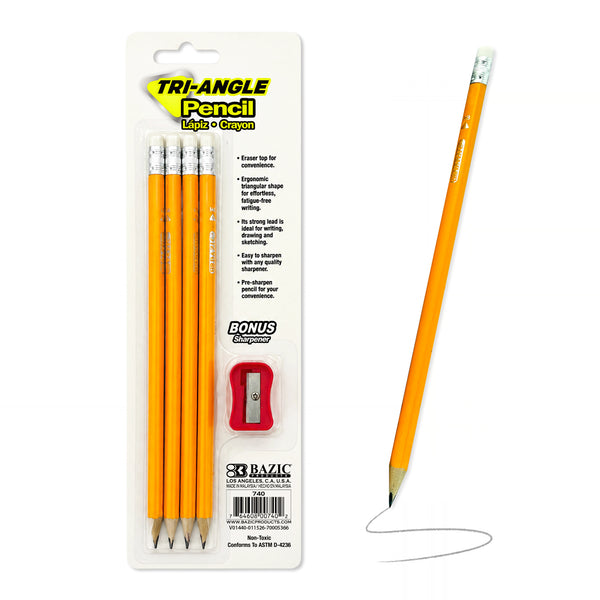 #2 Triangle Yellow Pencil w/ Sharpener (4/Pack)