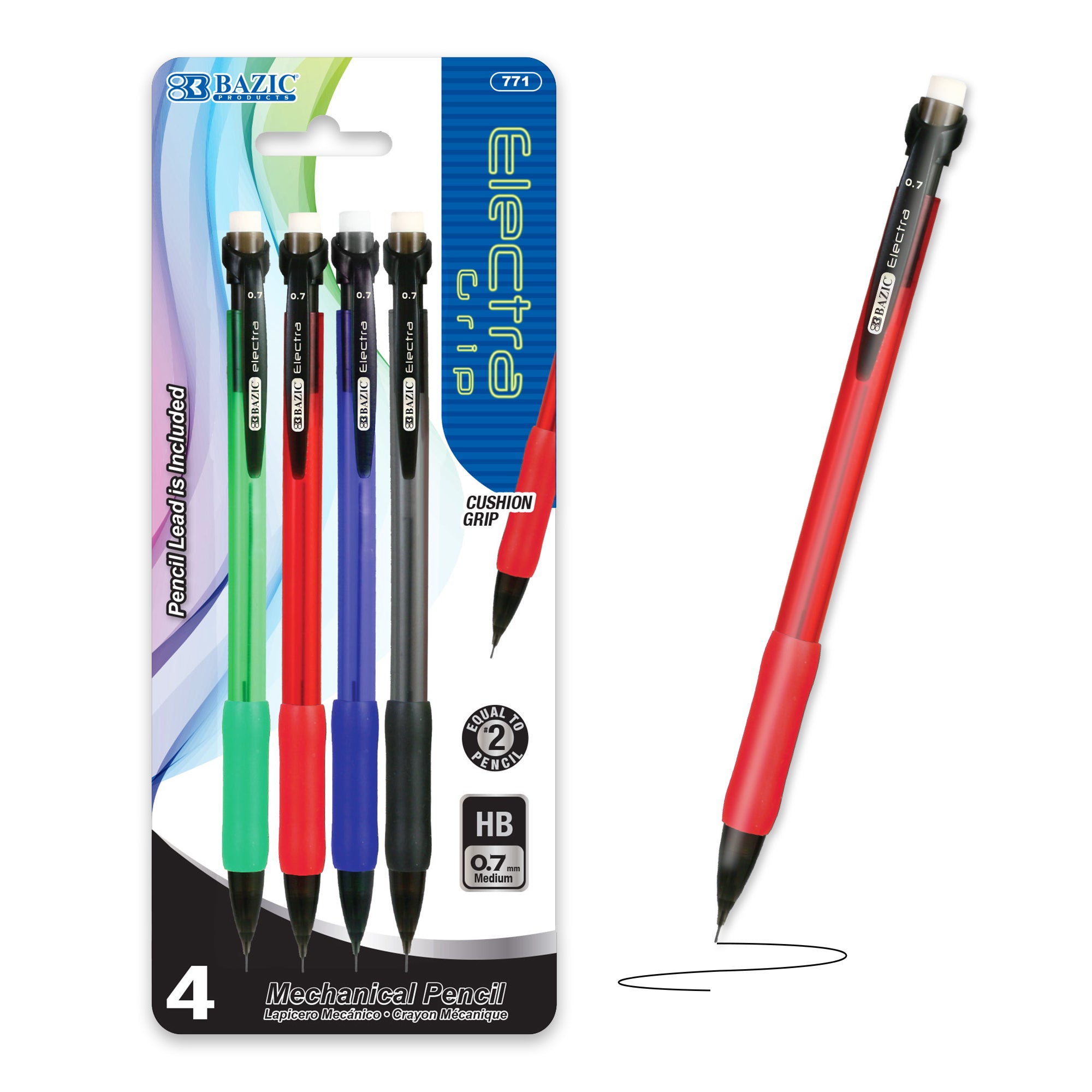 BAZIC Electra 0.7 mm Mechanical Pencil with Grip (4/Pack) – BAZIC