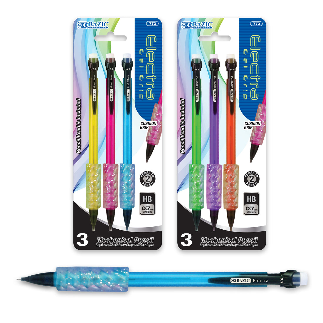 Electra 0.7 mm Fashion Color Mechanical Pencil with Gel Grip (3/Pack)