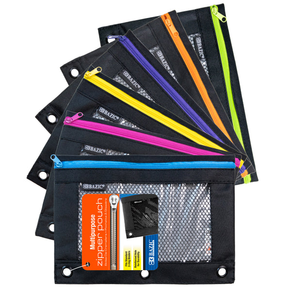 Noir Neon 3-Ring Pencil Pouch w/ Mesh Window