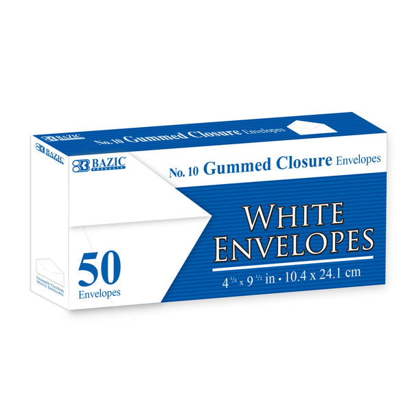 #10 White Envelopes w/ Gummed Closure (50/Pack)