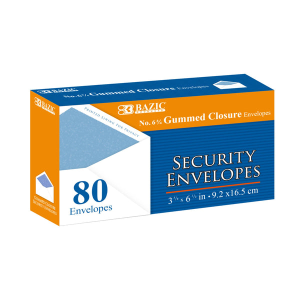 #6 3/4 Security Envelopes w/ Gummed Closure (80/Pack)