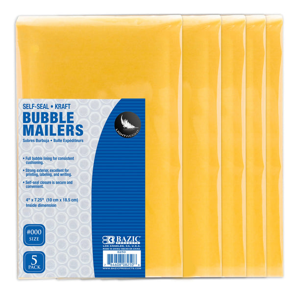 4" X 7.25" (#000) Self-Seal Bubble Mailers (5/Pack)