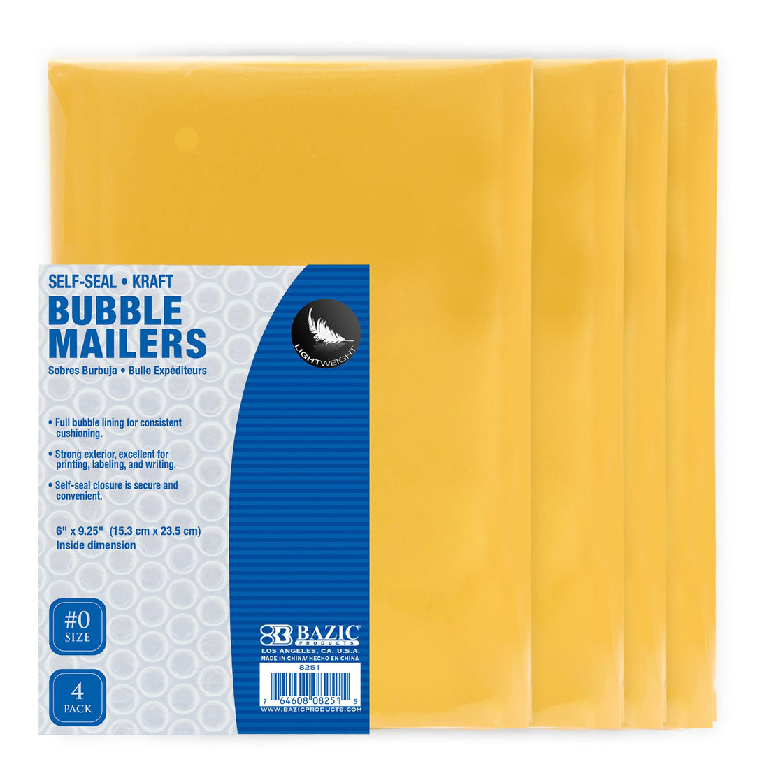 6" X 9.25" (#0) Self-Seal Bubble Mailers (4/Pack)