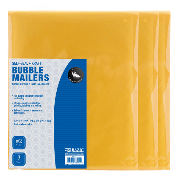 8.5" X 11.25" (#2) Self-Seal Bubble Mailers (3/Pack)