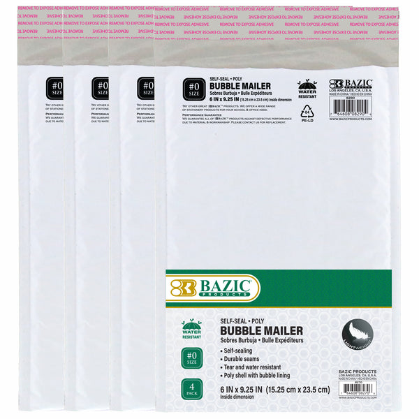 6" x 9.25" (#0) Poly Bubble Mailer (4/Pack)