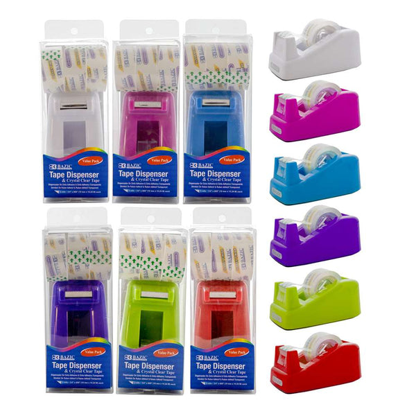 Mini 1" Core Desktop Tape Dispenser w/ (3) 3/4" x 500" Tape Refill