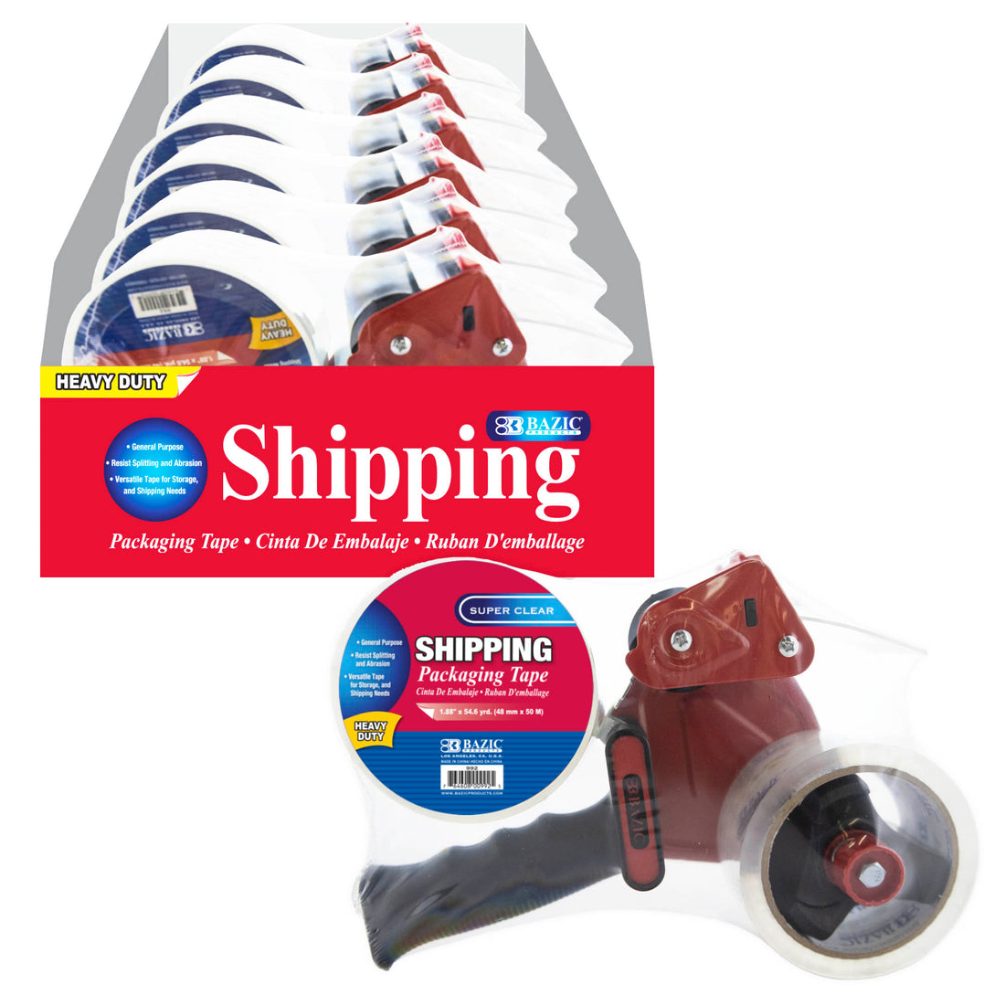 Packaging Tape Dispenser w/ (2) 1.88" X 54.6 Yards Super Clear Tape