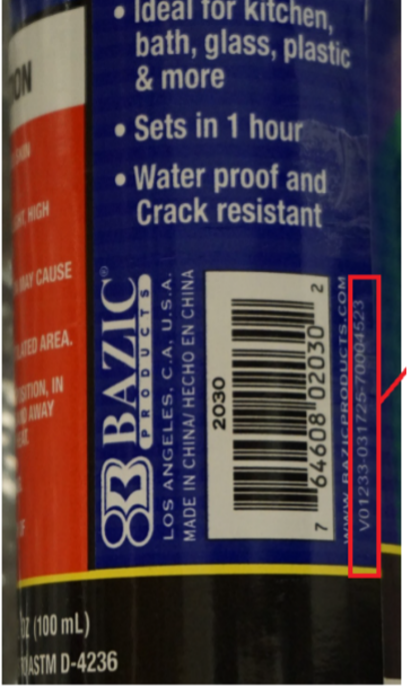Batch code located below the UPC