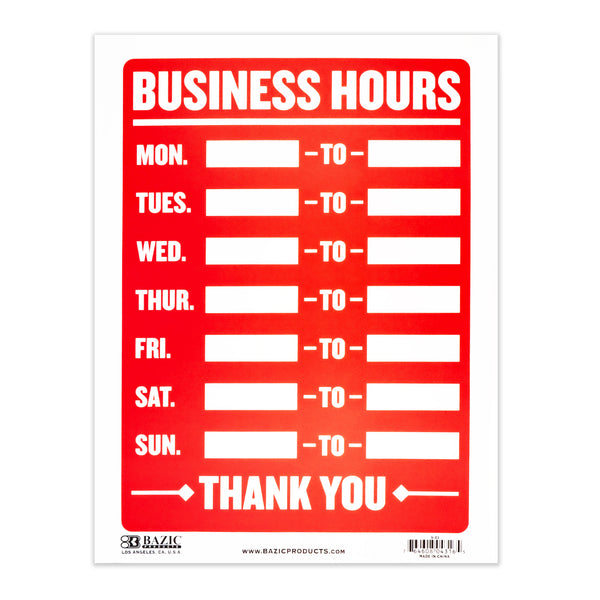 9" X 12" Business Hours Sign