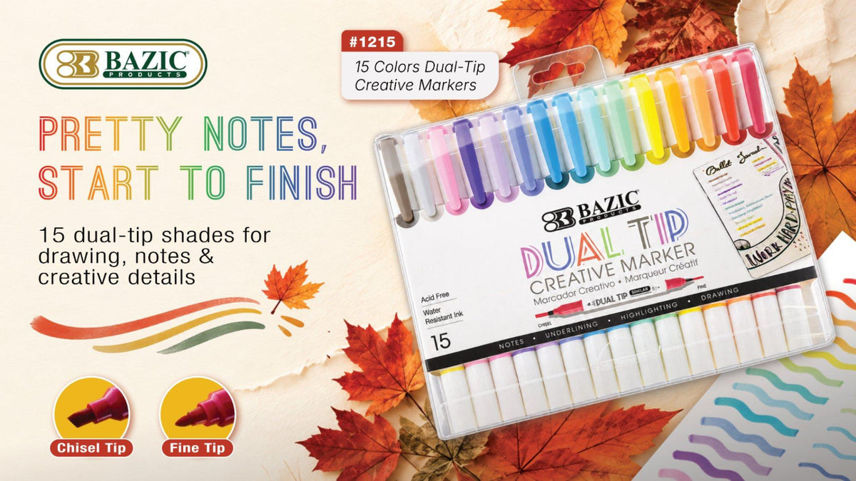 BAZIC 15-color dual-tip creative markers